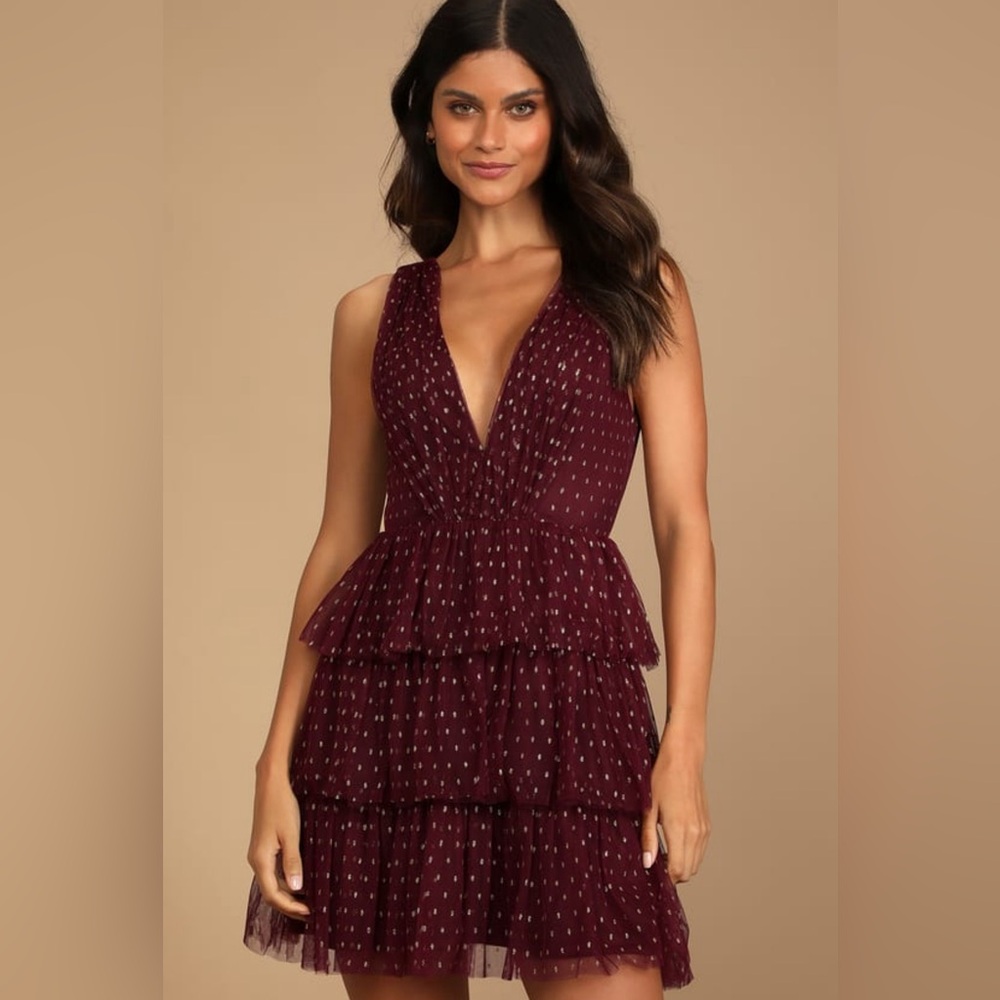 Lulus Forever Sparkling Burgundy Mesh Mini Dress